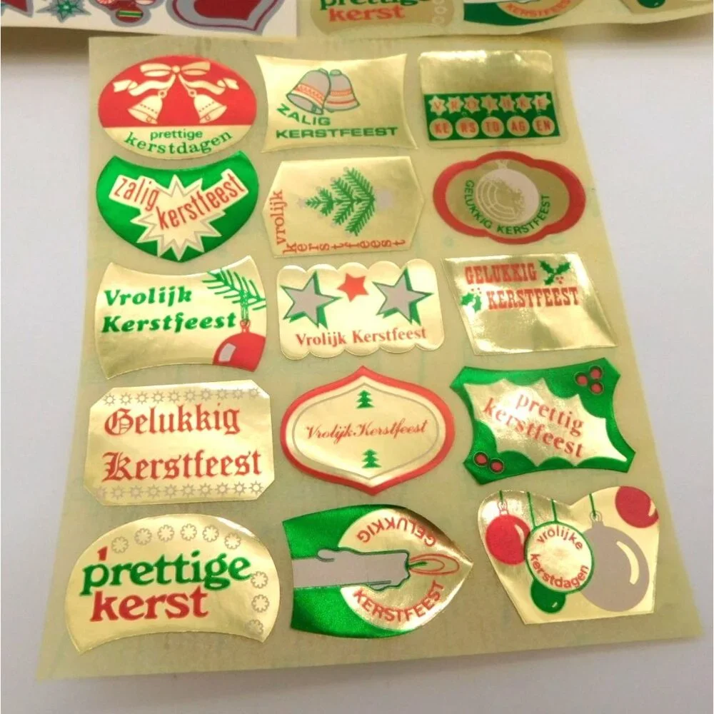 Lot of Vintage German Christmas Stickers 1983 Kerststickers Noel Gold Shiny